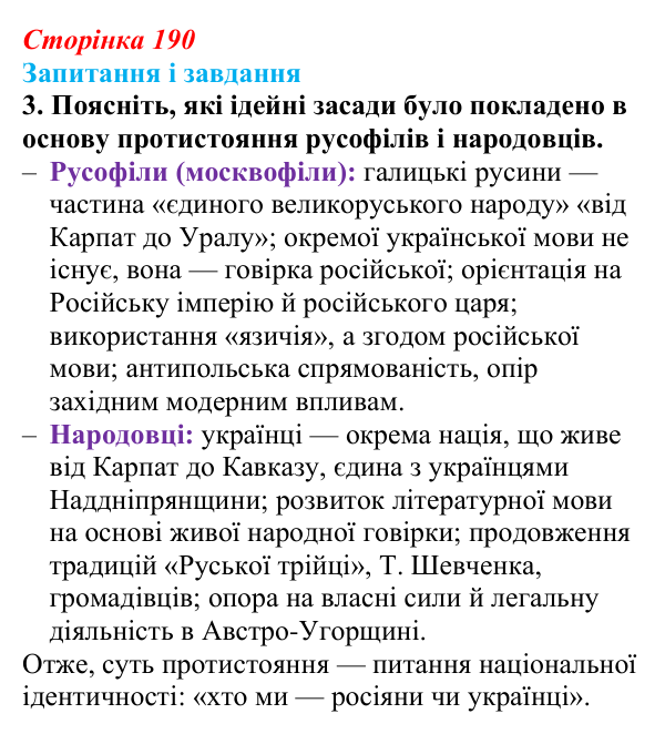 Відповідь до завдання 3 § 25 (с. 190) з історії України для 9 класу, Галімов 2026: Суспільно-політичне життя...