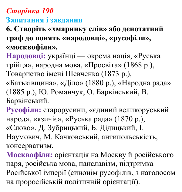Відповідь до завдання 6 § 25 (с. 190) з історії України для 9 класу, Галімов 2026: Суспільно-політичне життя...