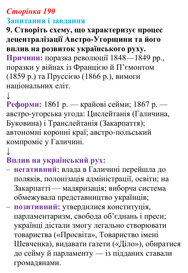 Відповідь до завдання 9 § 25 (с. 190) з історії України для 9 класу, Галімов 2026: Суспільно-політичне життя...