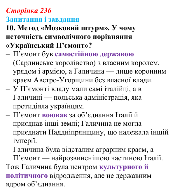 Відповідь до завдання 10 § 30 (с. 236) з історії України для 9 класу, Галімов 2026: Суспільно-політичне життя...