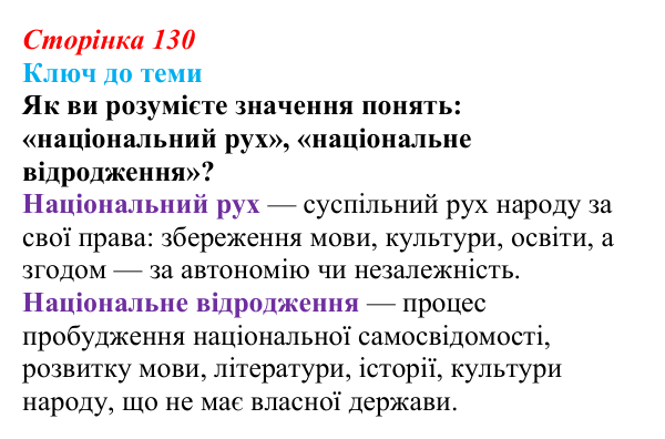 Сторінка 130, питання 2 Відповідь до питання 2 на с. 130 (§ 18) з історії України для 9 класу, Хлібовська 2026: Суспільно-політичні рухи...
