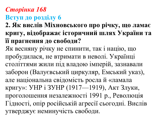 Сторінка 168, завдання 2 Відповідь до завдання 2 (с. 168) з історії України для 9 класу, Хлібовська 2026: Вступ до розділу 6