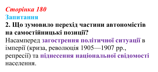 Сторінка 180, завдання 2 Відповідь до завдання 2 § 24 (с. 180) з історії України для 9 класу, Хлібовська 2026: Суспільно-політичне життя...