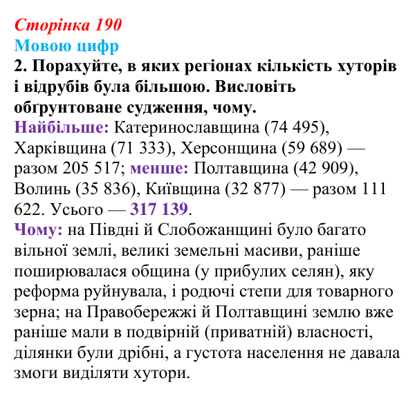 Сторінка 190, питання 2 Відповідь до питання 2 на с. 190 (§ 26) з історії України для 9 класу, Хлібовська 2026: Аграрна реформа Петра Столипіна...