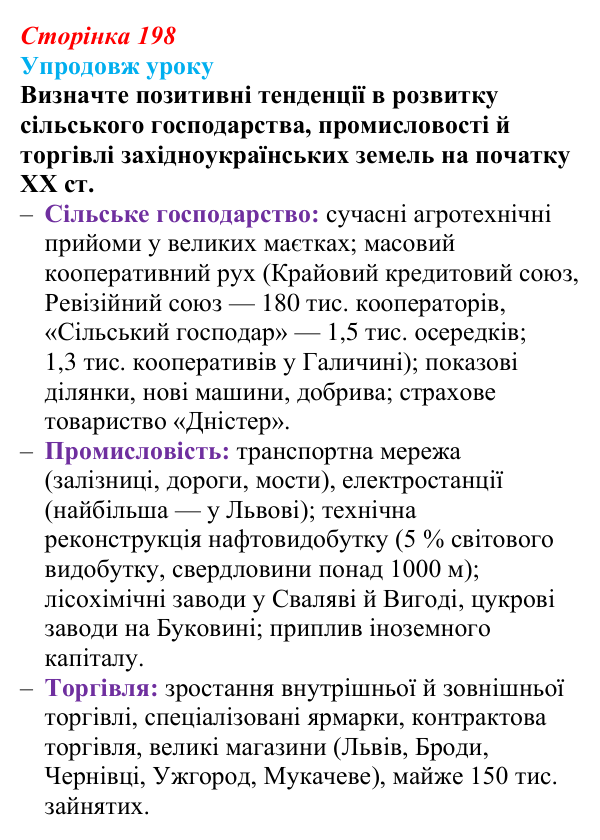 Сторінка 198, питання 4 Відповідь до питання 4 на с. 198 (§ 28) з історії України для 9 класу, Хлібовська 2026: Економічне становище...