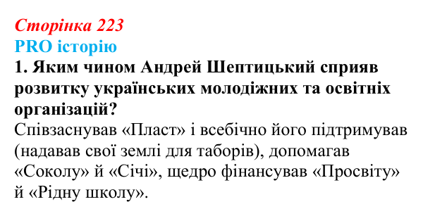 Сторінка 223, питання 1 Відповідь до питання 1 на с. 223 (§ 31) з історії України для 9 класу, Хлібовська 2026: Зміни в суспільному житті під...