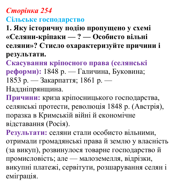 Відповідь до питання 2 на с. 254 (§ 35) з історії України для 9 класу, Хлібовська 2026: Узагальнення до курсу. Історія...