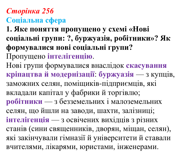Сторінка 256, питання 1 Відповідь до питання 1 на с. 256 (§ 35) з історії України для 9 класу, Хлібовська 2026: Узагальнення до курсу. Історія...