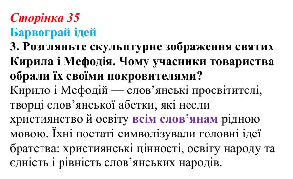 Сторінка 35, питання 3 Відповідь до питання 3 на с. 35 (§ 4) з історії України для 9 класу, Хлібовська 2026: Початок українського національного...