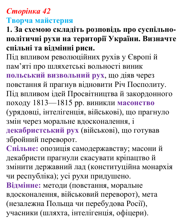 Відповідь до питання 1 на с. 42 (§ 5) з історії України для 9 класу, Хлібовська 2026: Суспільно-політичні рухи, опозиційні...