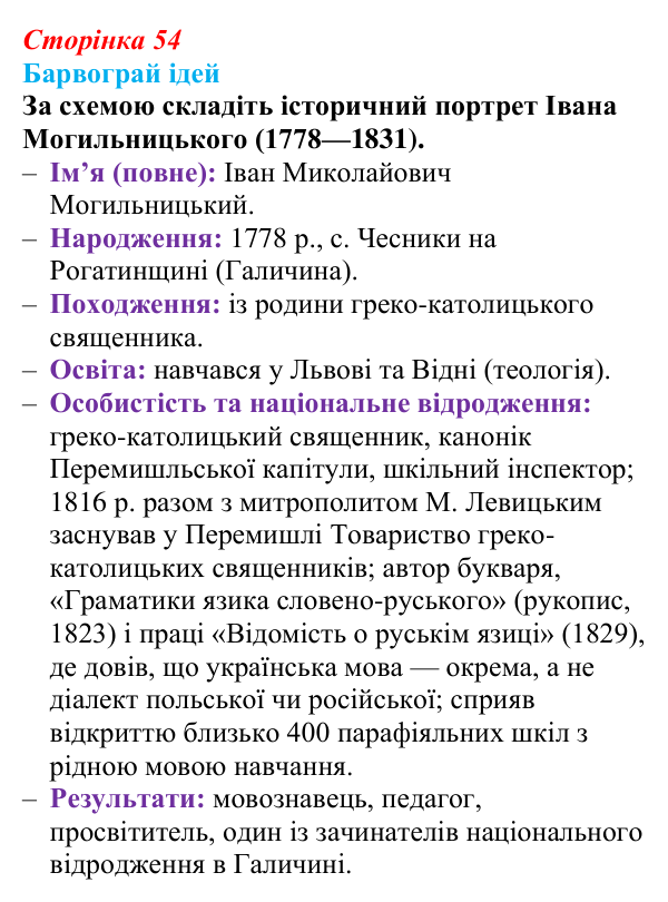 Сторінка 54, питання 2 Відповідь до питання 2 на с. 54 (§ 7) з історії України для 9 класу, Хлібовська 2026: Початки українського національного...