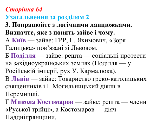 Відповідь до завдання 3 (с. 64) з історії України для 9 класу, Хлібовська 2026: Узагальнення за розділом 2