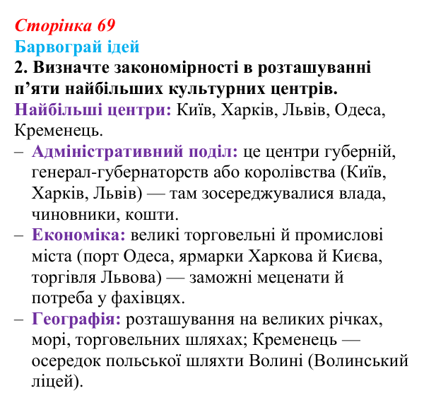 Відповідь до питання 2 на с. 69 (§ 9) з історії України для 9 класу, Хлібовська 2026: Умови розвитку культури. Освіта...