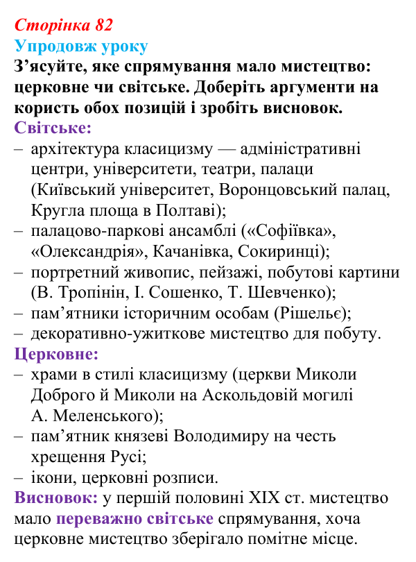 Відповідь до питання 4 на с. 82 (§ 11) з історії України для 9 класу, Хлібовська 2026: Розвиток образотворчого мистецтва