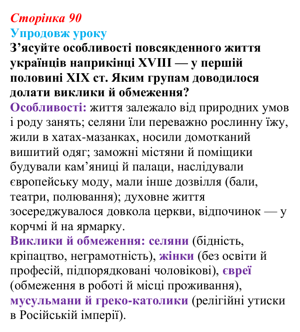 Сторінка 90, питання 4 Відповідь до питання 4 на с. 90 (§ 12) з історії України для 9 класу, Хлібовська 2026: Повсякденне життя. Становище жінки