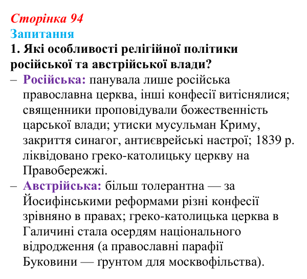 Відповідь до завдання 1 § 12 (с. 94) з історії України для 9 класу, Хлібовська 2026: Повсякденне життя. Становище жінки