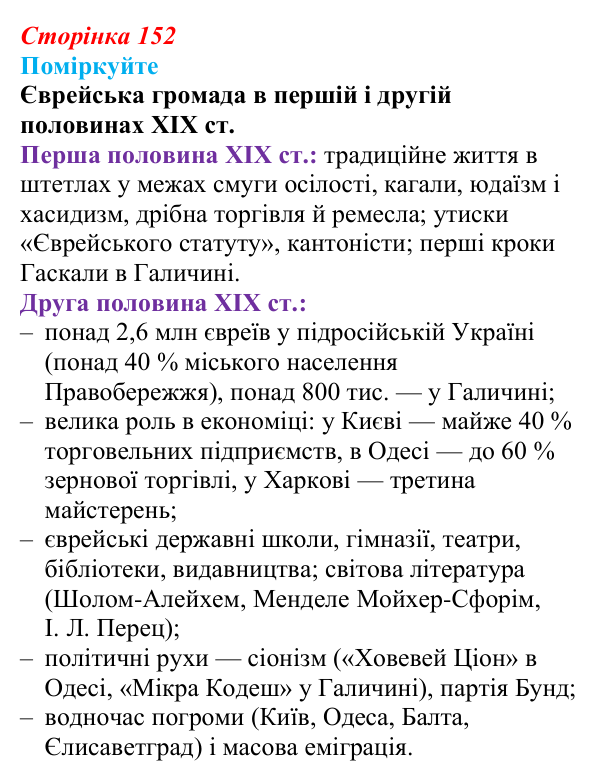 Відповідь до завдання «Поміркуйте» § 23 (с. 152) з історії України для 9 класу, Пометун 2026: Польський, єврейський...