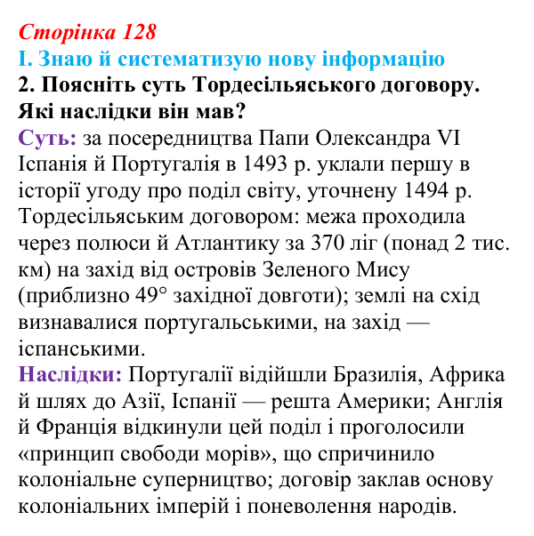 Сторінка 128, завдання I.2 Відповідь до завдання I.2 § 58 (с. 128) з інтегрованого курсу історії для 9 класу, Щупак 2026 ч.2: Колоніальна експансія