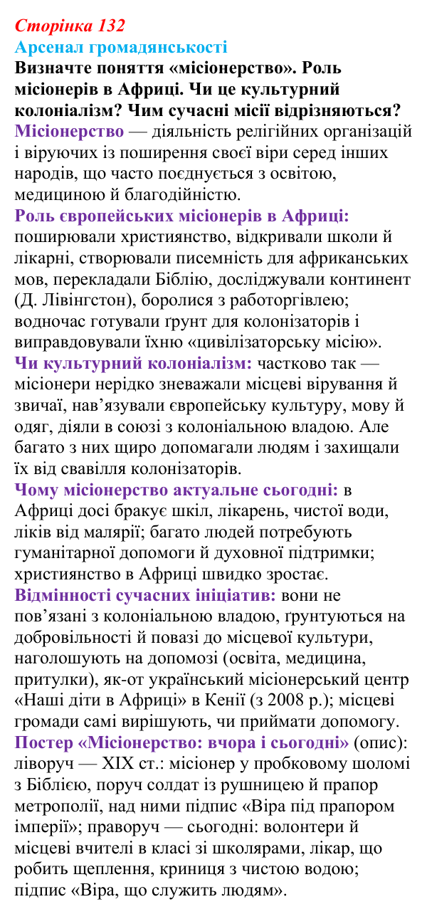 Відповідь до питання 1 на с. 132 (§ 59) з інтегрованого курсу історії для 9 класу, Щупак 2026 ч.2: Колоніальний світ
