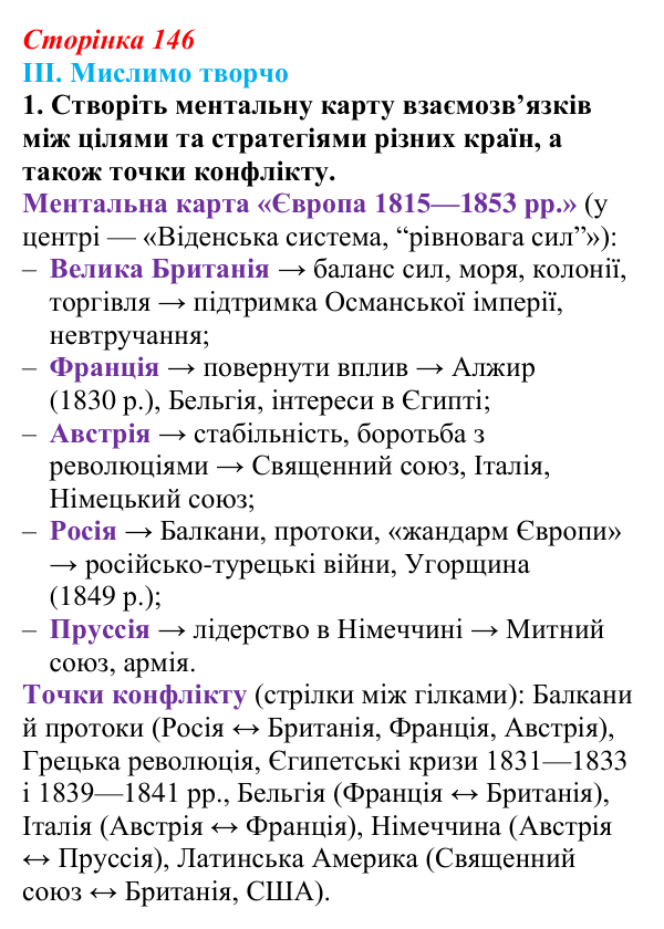 Сторінка 146, завдання III.1 Відповідь до завдання III.1 § 62 (с. 146) з інтегрованого курсу історії для 9 класу, Щупак 2026 ч.2: «Рівновага сил» — між...