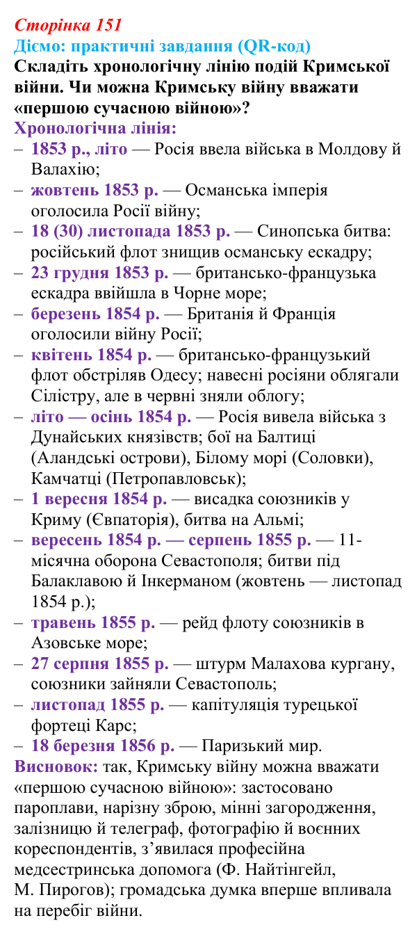 Сторінка 151, питання 2 Відповідь до питання 2 на с. 151 (§ 63) з інтегрованого курсу історії для 9 класу, Щупак 2026 ч.2: «Східне питання»...