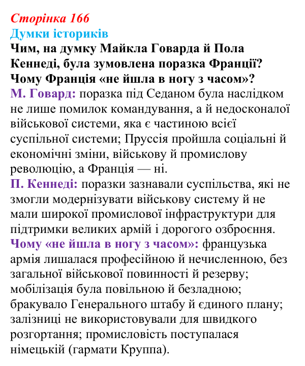 Відповідь до питання 2 на с. 166 (§ 65) з інтегрованого курсу історії для 9 класу, Щупак 2026 ч.2: Франко-прусська війна...