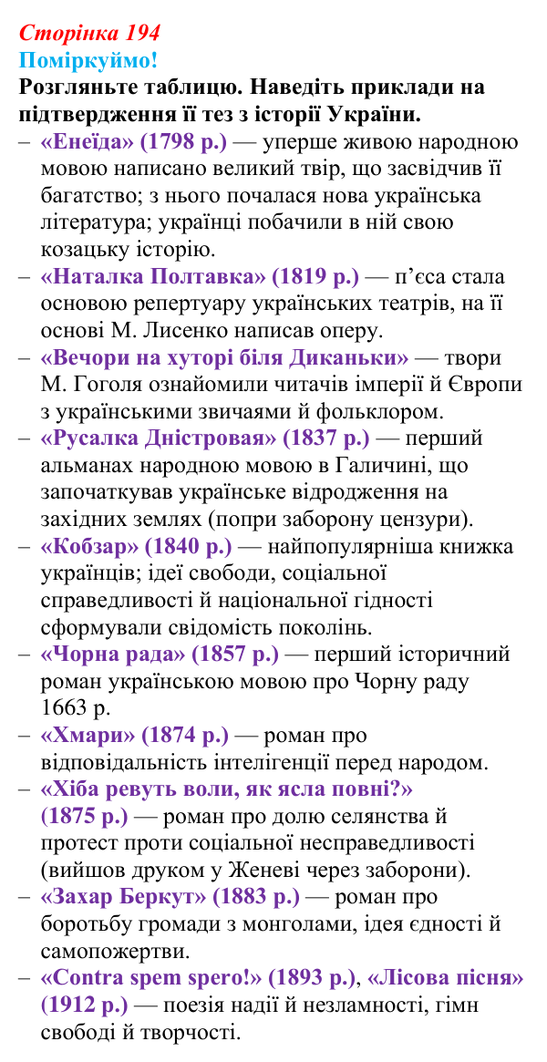 Сторінка 194, питання 3 Відповідь до питання 3 на с. 194 (§ 71) з інтегрованого курсу історії для 9 класу, Щупак 2026 ч.2: Національні культури...
