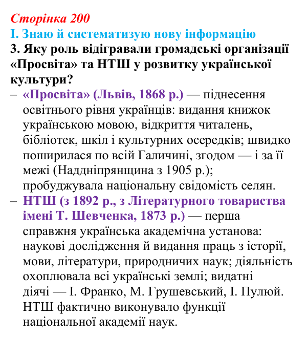 Сторінка 200, завдання I.3 Відповідь до завдання I.3 § 71 (с. 200) з інтегрованого курсу історії для 9 класу, Щупак 2026 ч.2: Національні культури...