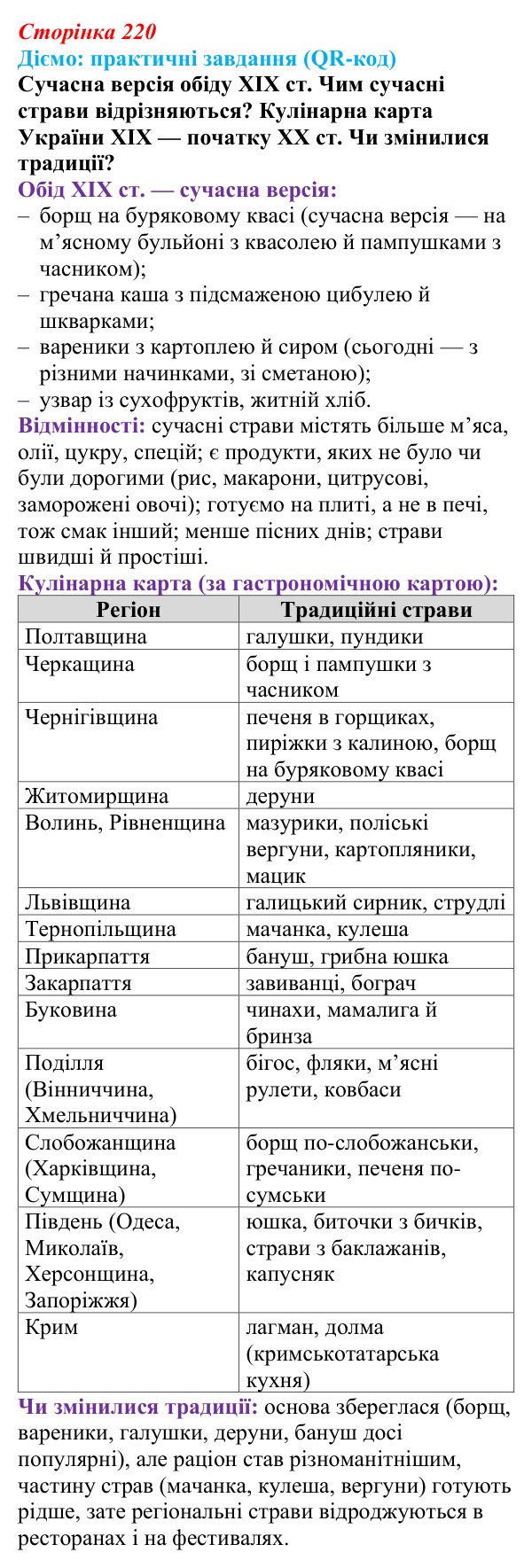 Сторінка 220, питання 1 Відповідь до питання 1 на с. 220 (§ 75) з інтегрованого курсу історії для 9 класу, Щупак 2026 ч.2: Сільський побут...