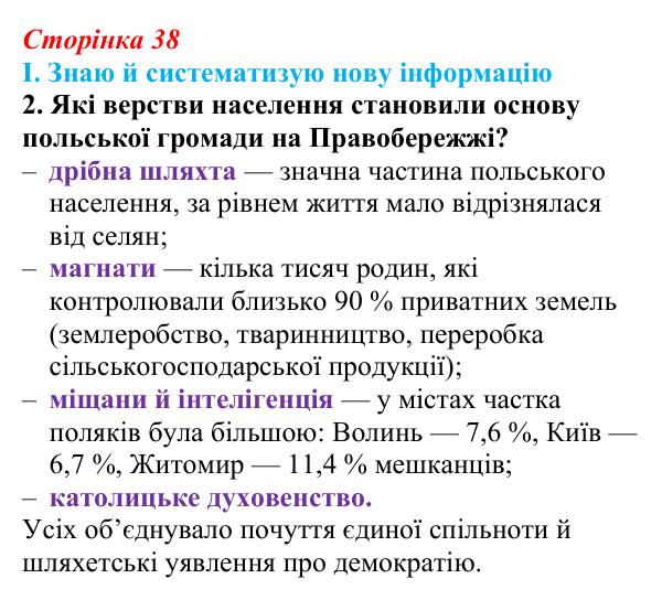 Сторінка 38, завдання I.2 Відповідь до завдання I.2 § 45 (с. 38) з інтегрованого курсу історії для 9 класу, Щупак 2026 ч.2: Поляки — поділений, але...
