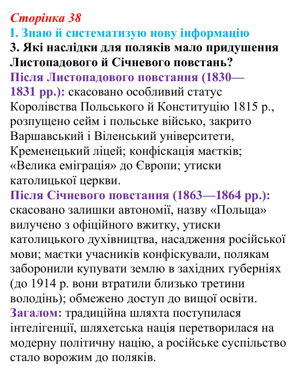 Відповідь до завдання I.3 § 45 (с. 38) з інтегрованого курсу історії для 9 класу, Щупак 2026 ч.2: Поляки — поділений, але...