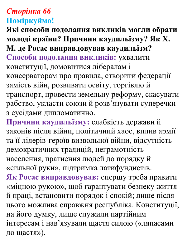 Сторінка 66, питання 3 Відповідь до питання 3 на с. 66 (§ 52) з інтегрованого курсу історії для 9 класу, Щупак 2026 ч.2: Країни Латинської Америки