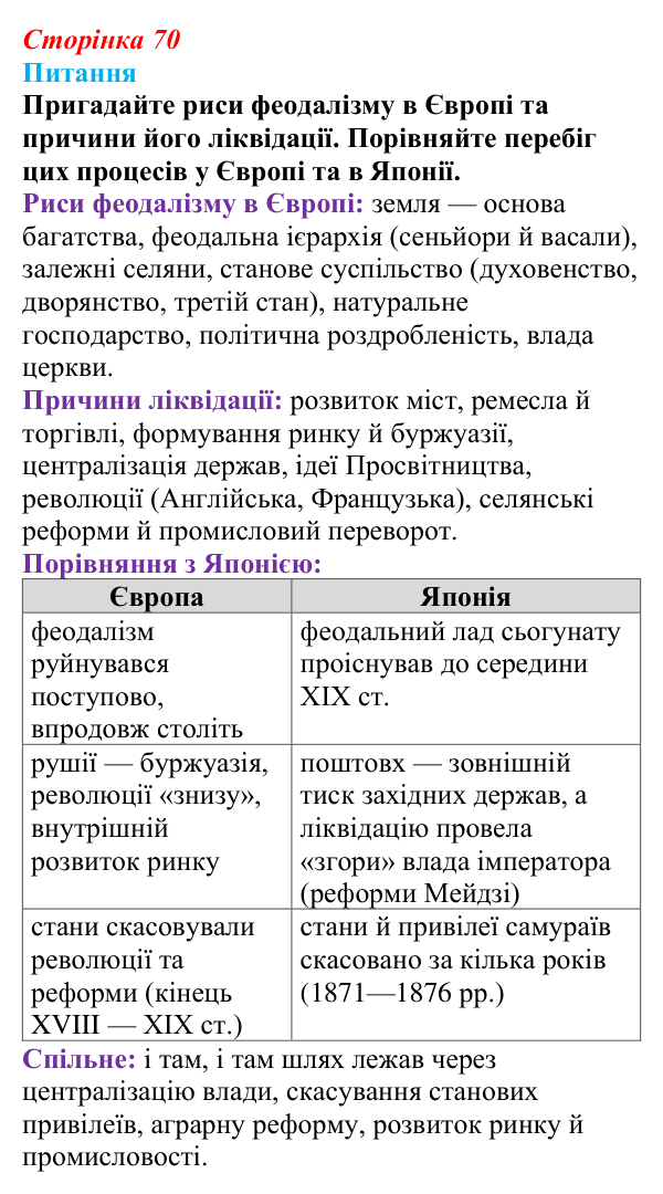 Відповідь до питання 1 на с. 70 (§ 53) з інтегрованого курсу історії для 9 класу, Щупак 2026 ч.2: Японія — європейська...