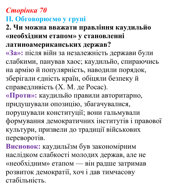 Відповідь до завдання II.2 § 52 (с. 70) з інтегрованого курсу історії для 9 класу, Щупак 2026 ч.2: Країни Латинської Америки
