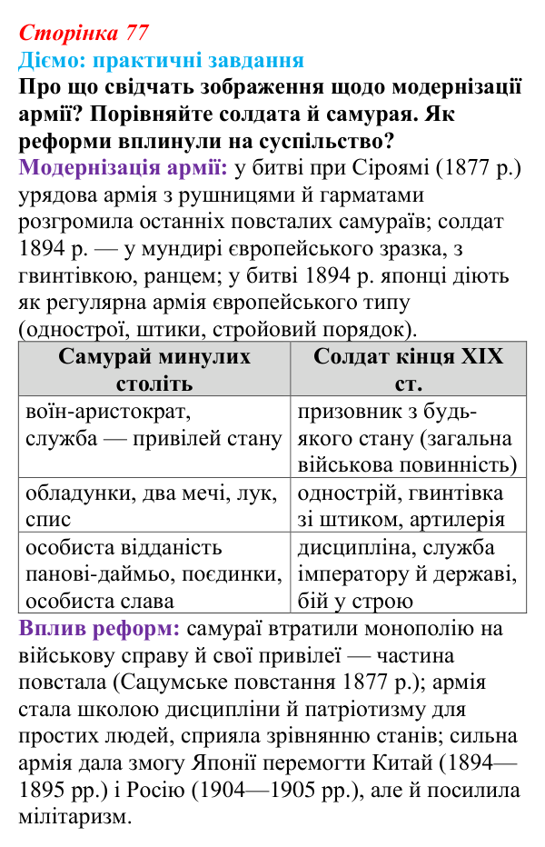 Сторінка 77, питання 1 Відповідь до питання 1 на с. 77 (§ 53) з інтегрованого курсу історії для 9 класу, Щупак 2026 ч.2: Японія — європейська...