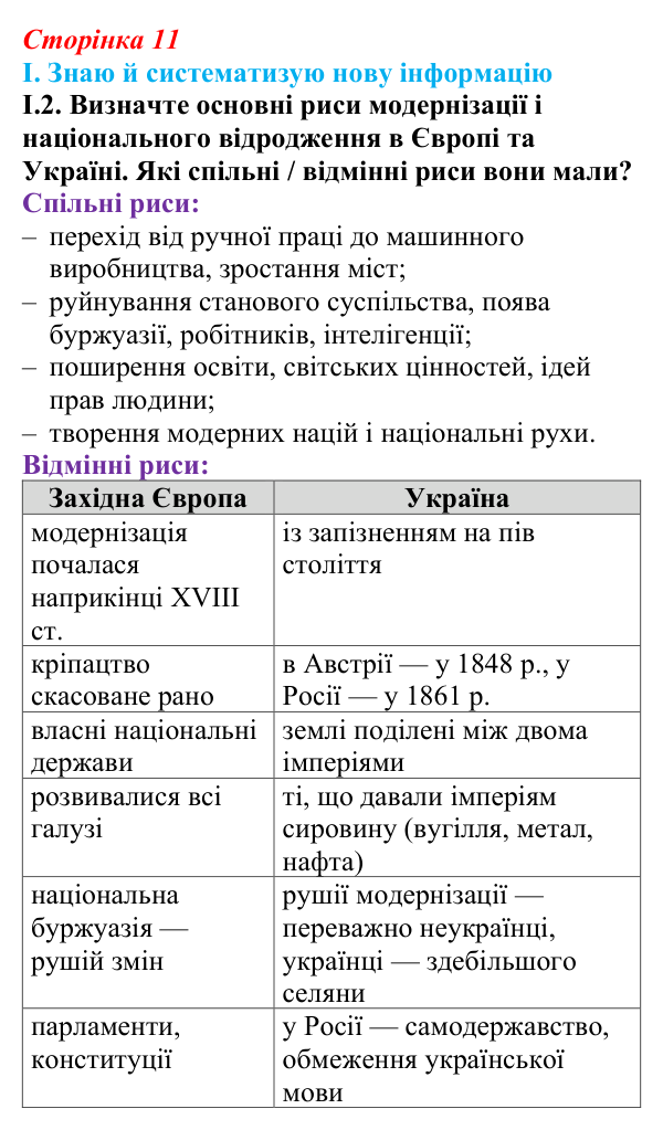 Відповідь до завдання I.2 § 1 (с. 11) з інтегрованого курсу історії для 9 класу, Щупак 2026: «Довге» ХІХ століття...