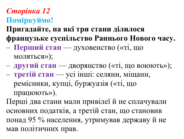 Відповідь до питання 2 на с. 12 (§ 2) з інтегрованого курсу історії для 9 класу, Щупак 2026: Початок Французької...