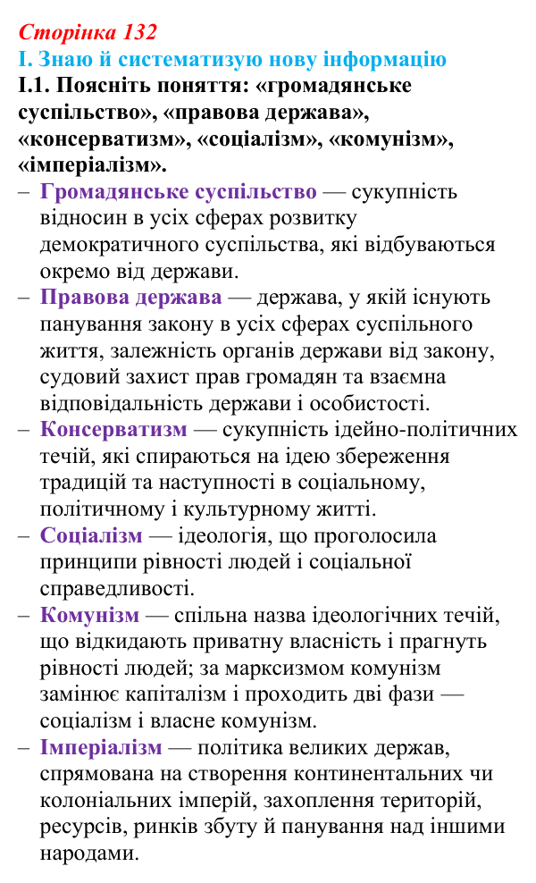 Відповідь до завдання I.1 § 22 (с. 132) з інтегрованого курсу історії для 9 класу, Щупак 2026: Палітра модерних політичних...