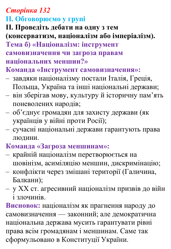 Відповідь до завдання II § 22 (с. 132) з інтегрованого курсу історії для 9 класу, Щупак 2026: Палітра модерних політичних...