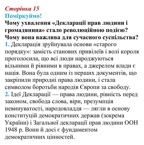Відповідь до питання 2 на с. 15 (§ 2) з інтегрованого курсу історії для 9 класу, Щупак 2026: Початок Французької...