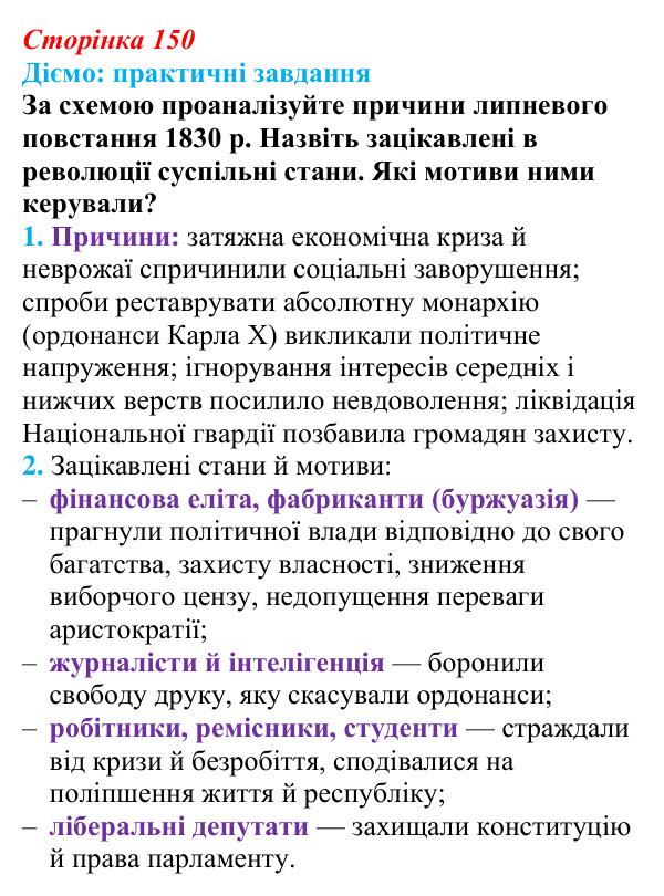 Відповідь до питання 1 на с. 150 (§ 27) з інтегрованого курсу історії для 9 класу, Щупак 2026: Франція — між монархією...