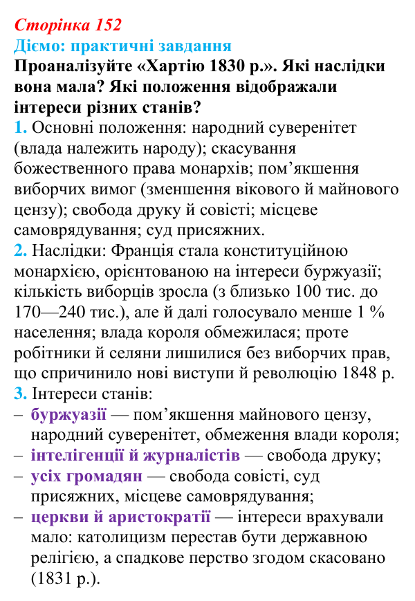 Відповідь до питання 1 на с. 152 (§ 27) з інтегрованого курсу історії для 9 класу, Щупак 2026: Франція — між монархією...