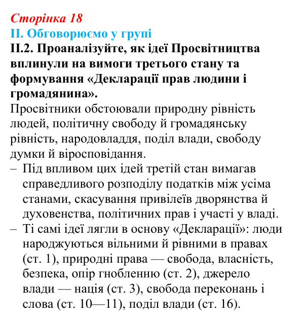 Відповідь до завдання II.2 § 2 (с. 18) з інтегрованого курсу історії для 9 класу, Щупак 2026: Початок Французької...