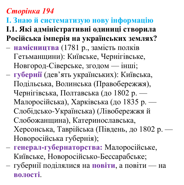 Відповідь до завдання I.1 § 33 (с. 194) з інтегрованого курсу історії для 9 класу, Щупак 2026: Політико-правове становище...