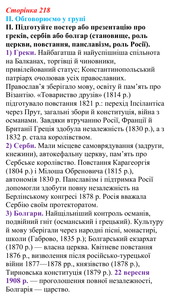 Відповідь до завдання II § 38 (с. 218) з інтегрованого курсу історії для 9 класу, Щупак 2026: Виникнення незалежних держав...