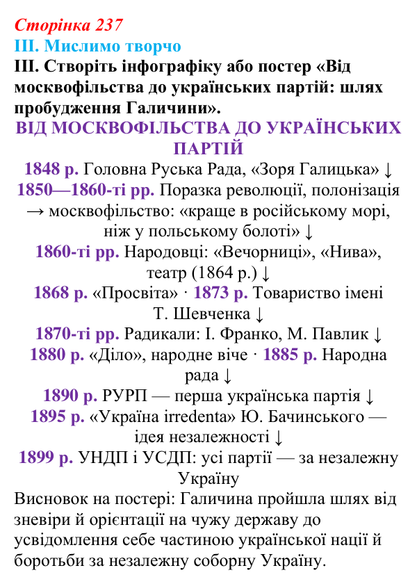 Відповідь до завдання III § 40 (с. 237) з інтегрованого курсу історії для 9 класу, Щупак 2026: Український національний...