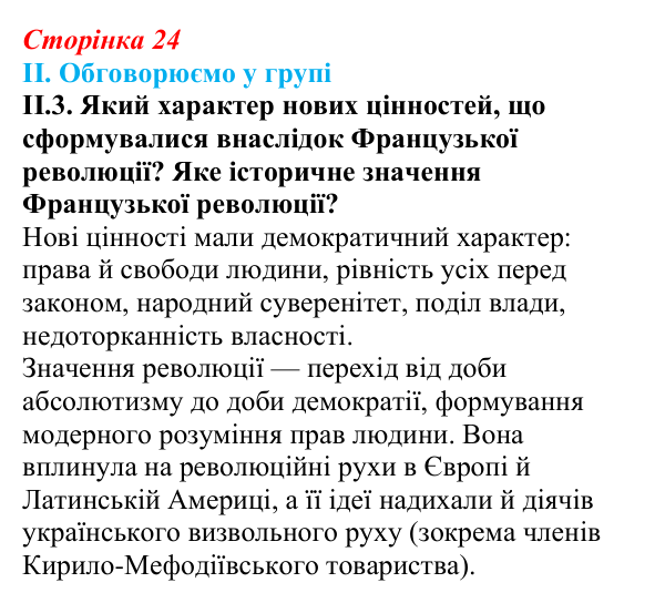 Відповідь до завдання II.3 § 3 (с. 24) з інтегрованого курсу історії для 9 класу, Щупак 2026: Революція у вирі змін...