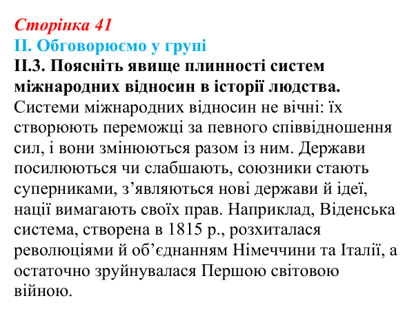 Відповідь до завдання II.3 § 6 (с. 41) з інтегрованого курсу історії для 9 класу, Щупак 2026: Віденський конгрес та його...