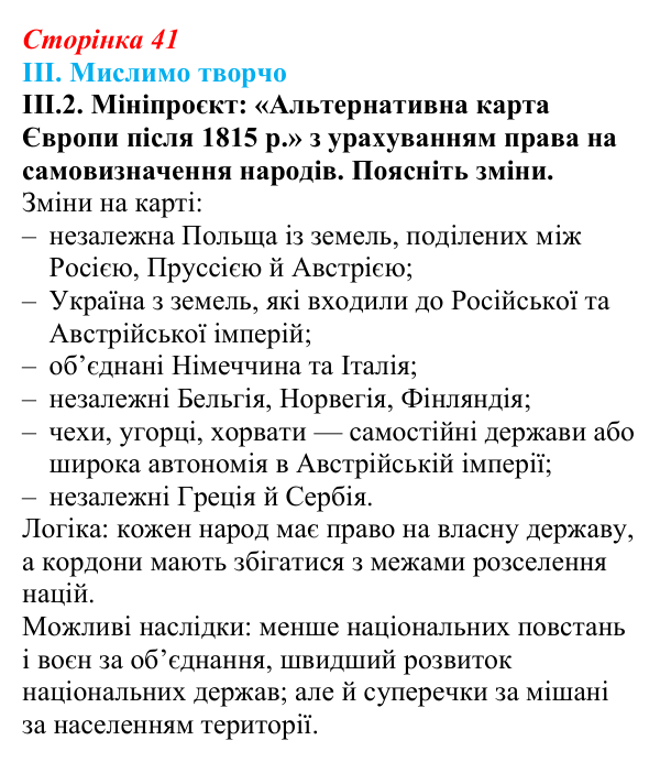 Відповідь до завдання III.2 § 6 (с. 41) з інтегрованого курсу історії для 9 класу, Щупак 2026: Віденський конгрес та його...