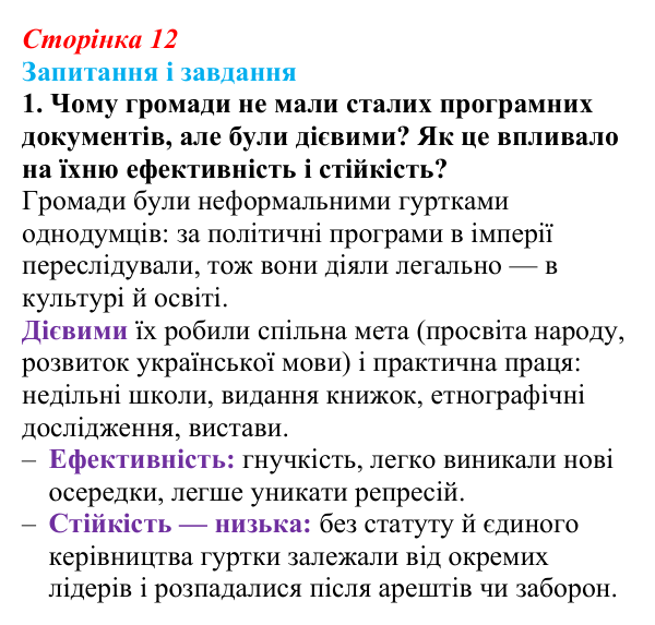 Відповідь до завдання 1 (с. 12, § 31) з історії: Україна і світ для 9 класу, Васильків 2026 ч.2: Українці в Російській...